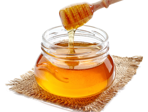 jarof honey with honey spoon