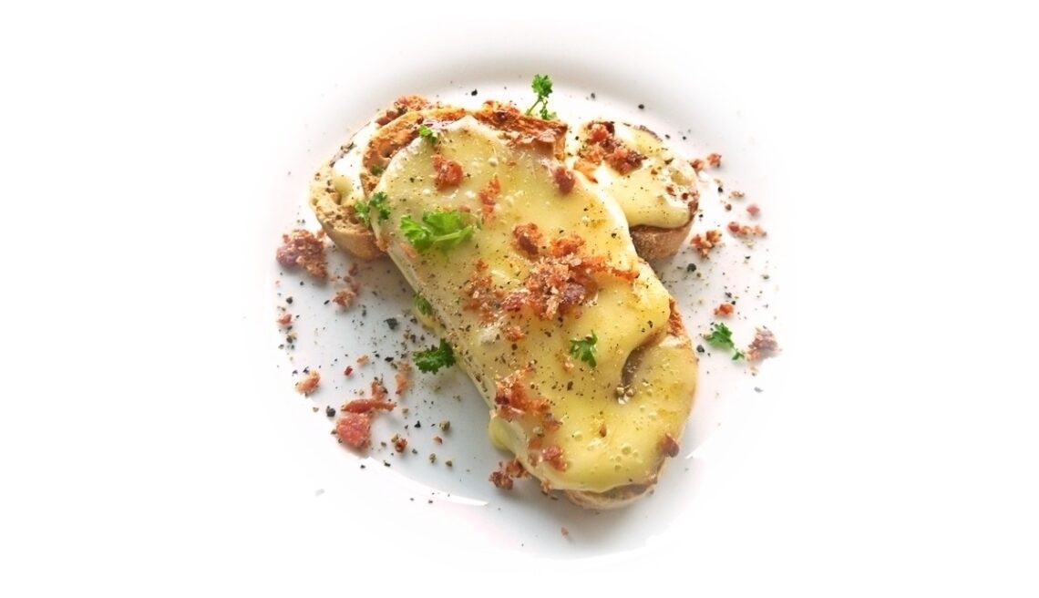 brie cheese on toast with bacon salt
