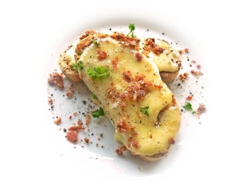 brie cheese on toast with bacon salt