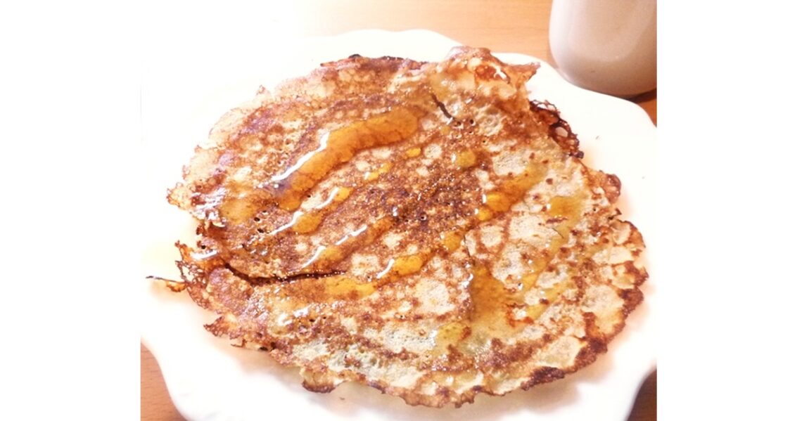 gluten free buckwheat pancake with maple syrup