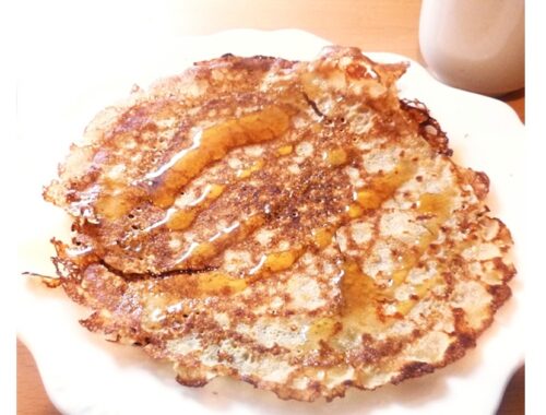 gluten free buckwheat pancake with maple syrup