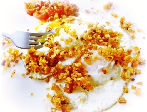 fried eggs with pangrattato