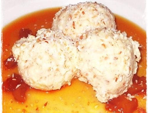 toasted coconut ice cream caaramelised pineapple rum sauce