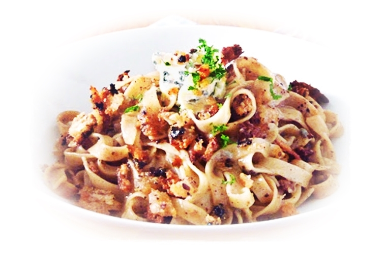 pasta with blue cheese and black garlic