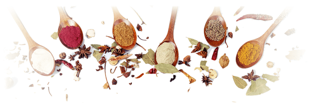 spoons filled with various spices