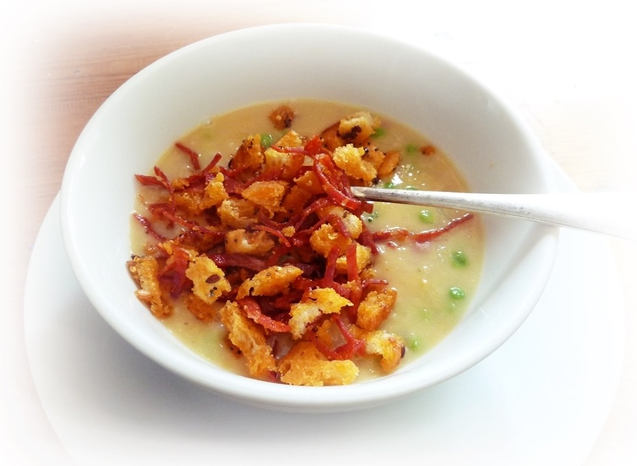 homemade croutons on soup